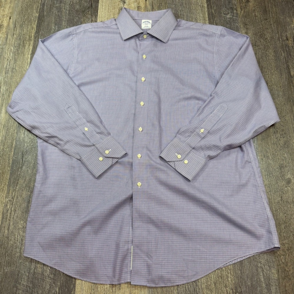 Brooks Brothers 346 Mens 18-4/5 Purple Blue Micro Houndstooth Slim Fit Shirt